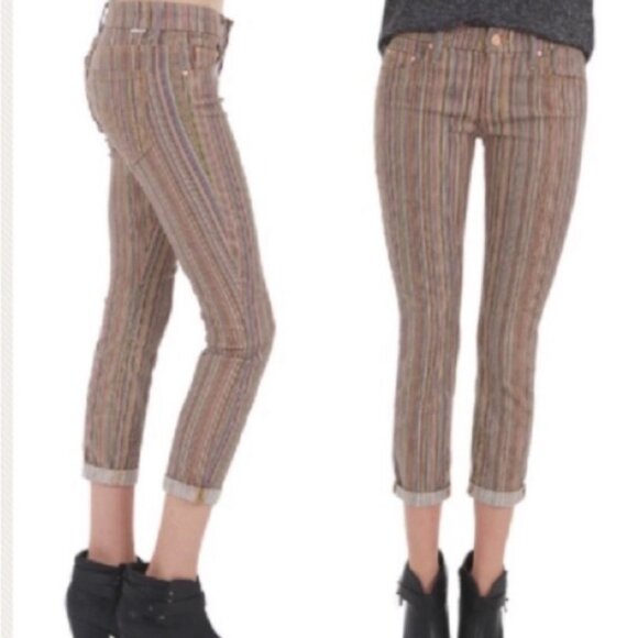 Mother The Looker Crop High Meadow Stripe Skinny Jeans Pants Stripe Size 25 - Picture 1 of 14